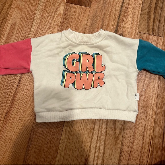 MiniOlie GRL POWER Baby Contrast Sleeve Sweatshirt 6-12 months - Picture 1 of 1